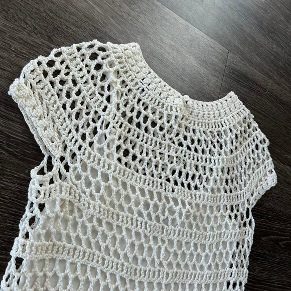 Theory Ivory Crochet T-Shirt Top P Short Sleeve Layered Knit Minimalist Tee - Picture 12 of 16